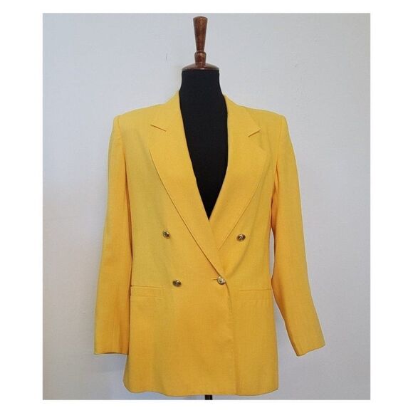 Vintage 90's Bright Yellow Oversized Blazer - Picture 4 of 6